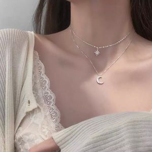 925 Sterling Silver Moon & Star Layered Necklace